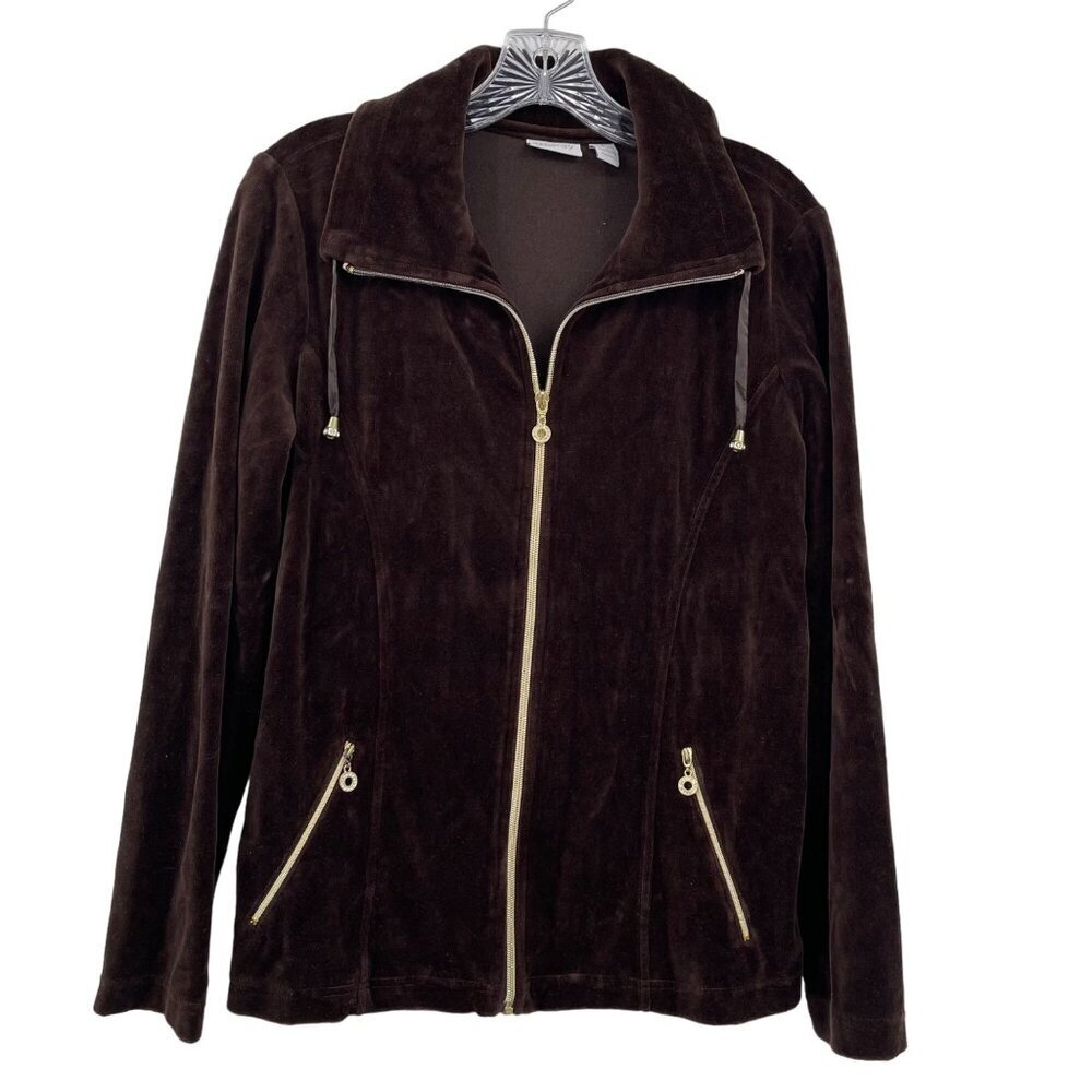 Zenergy By Chico's Brown Velvet Track Jacket Women's Medium 1 Full Zip‎